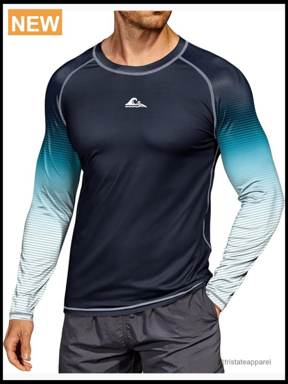 Mens UPF 50+ Long Sleeve Rash Guard Swim Shirt Quick Dry Sun Protection